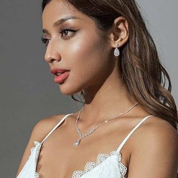 Women Wedding Jewelry Sets Rhinestone Choker Crystal  Necklace Earrings Set - Picture 5 of 5